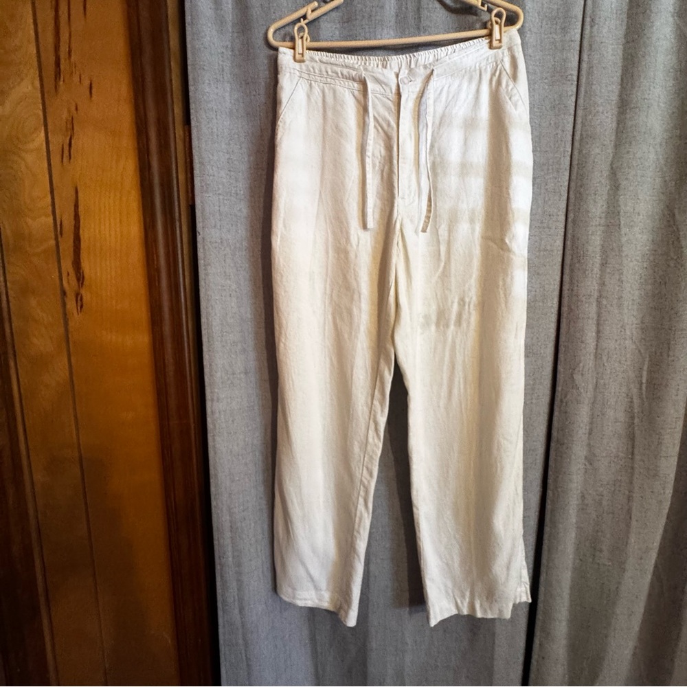 Casual white linen blend Drawstring Trousers - Picture 3 of 7